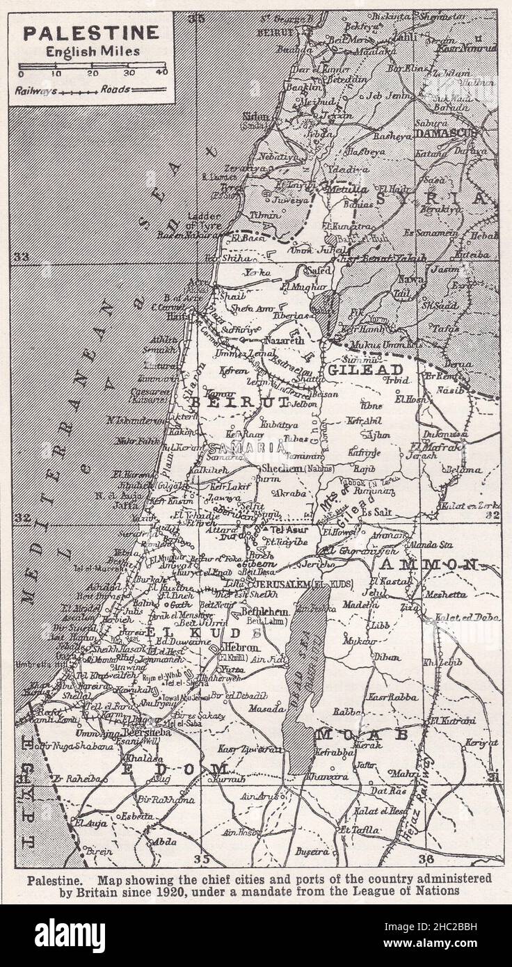 Carte De La Palestine Avant 1948 - Grande Taille Détaillée Villes - Édition Anglaise Vintage