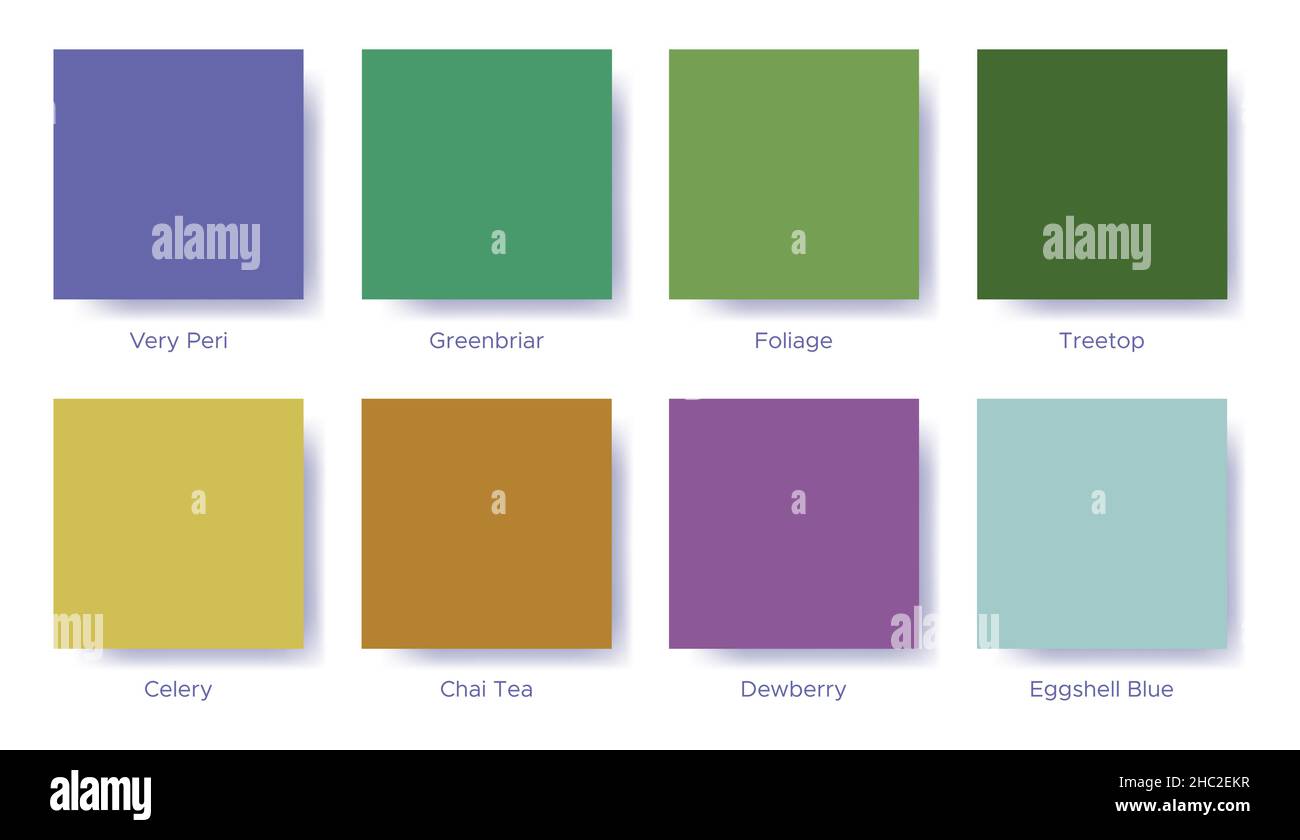 Palette avec la couleur de 2022 sont très Peri.Exemple de catalogue de nuances de la palette du guide des couleurs.Nuances assorties pour les tendances de la mode - collection Healing Illustration de Vecteur