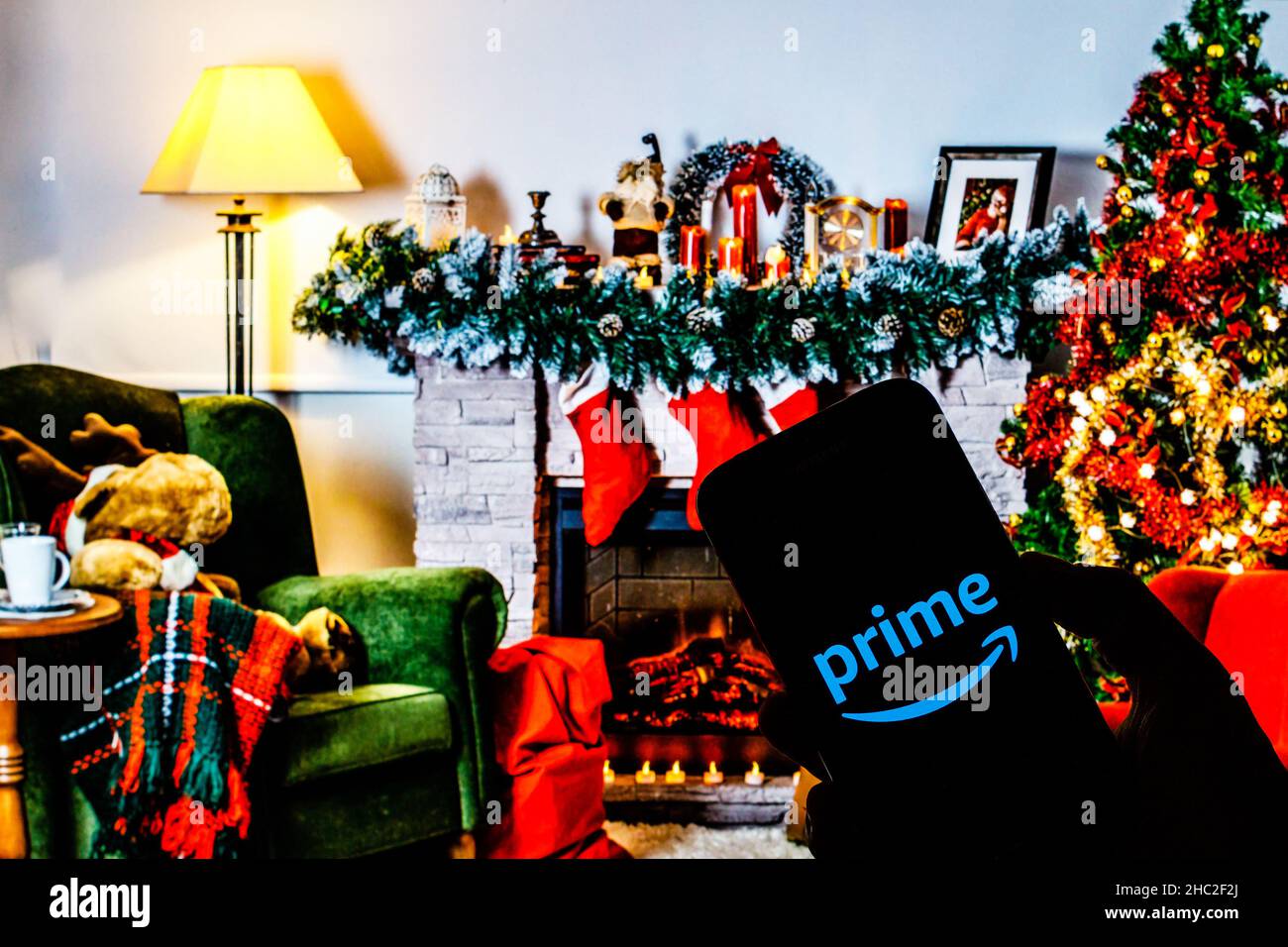 Sur cette photo, un logo Amazon Prime apparaît sur un smartphone. Banque D'Images