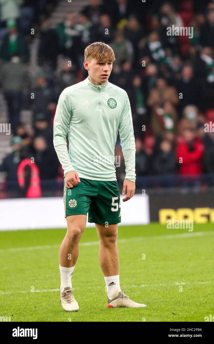 ADAM MONTGOMERY, jouant pour le Celtic FC lors d'une séance d'échauffement à Hampden Park, Glasgow, Écosse. Banque D'Images