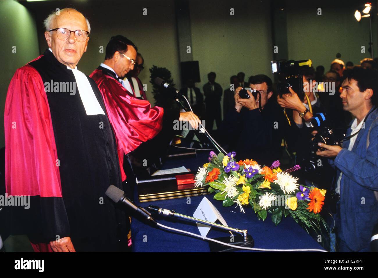 Archives 80ies: Le dissident russe Andrei Sakharov est nommé professeur honoraire à l'Université de Lyon, France Banque D'Images