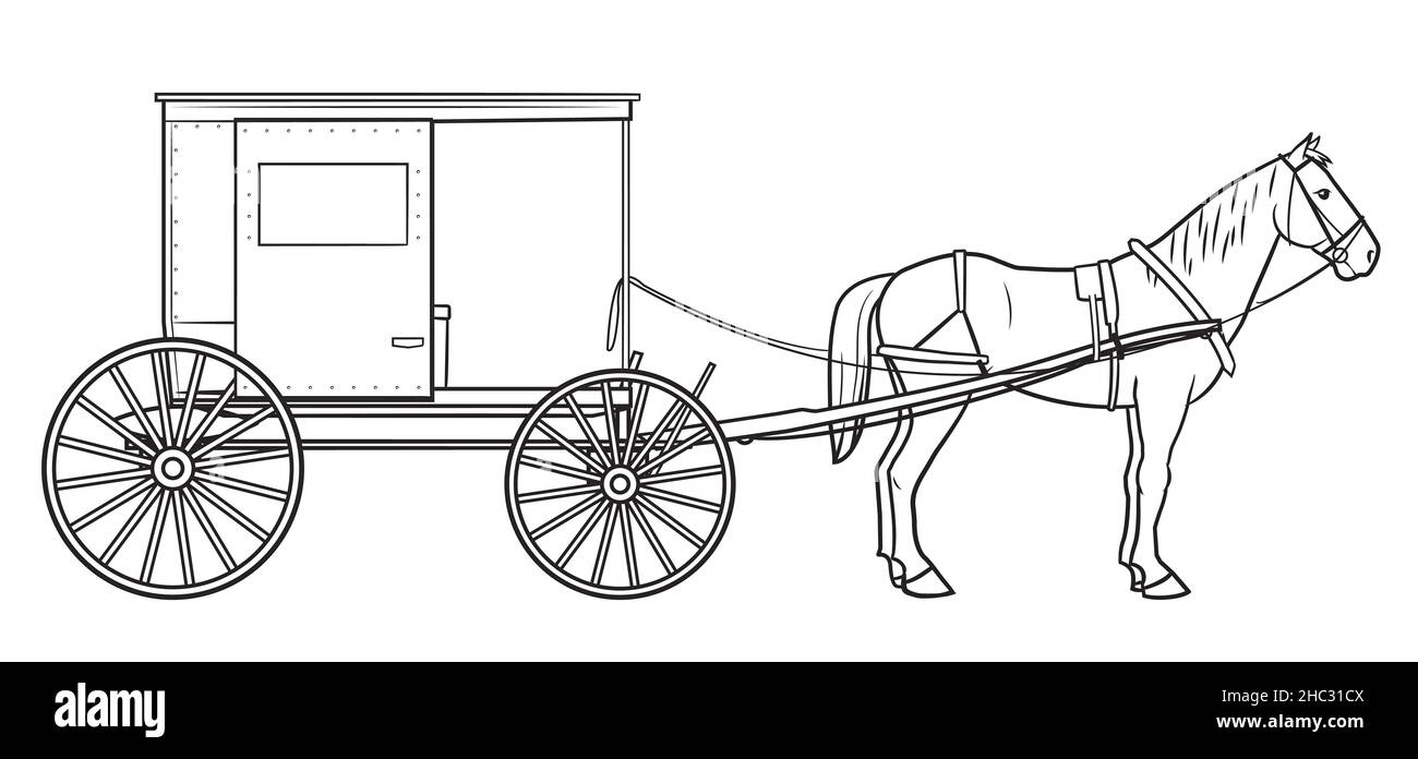 Illustration classique du stock d'un chariot à cheval amish. Illustration de Vecteur