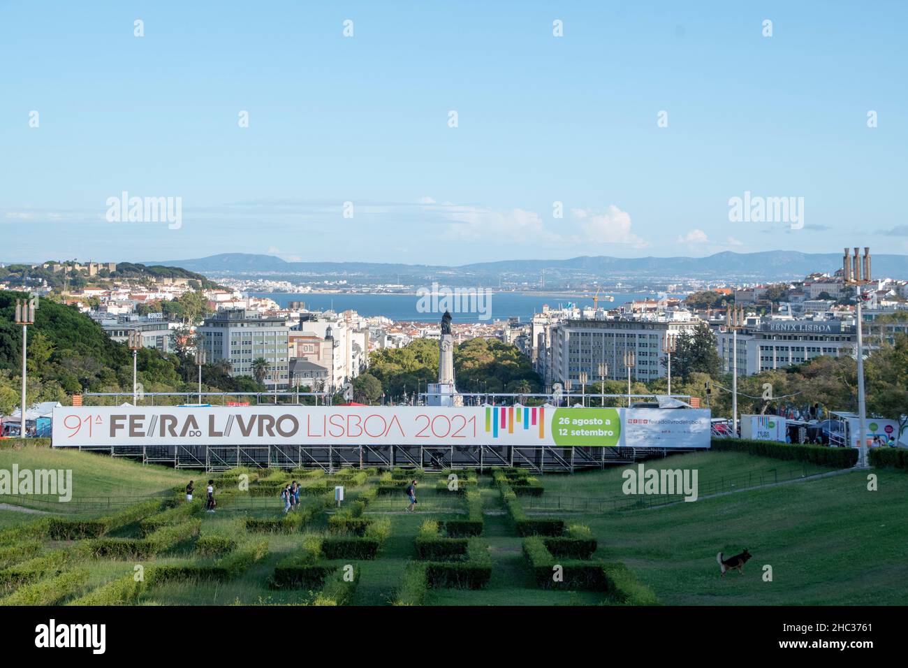 Paysage de la foire du livre dans Parque Eduardo VII à Lisbonne Banque D'Images
