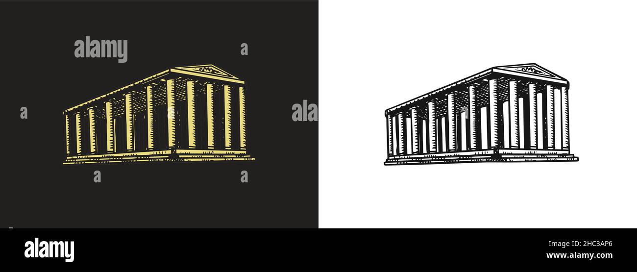 Monument d'histoire et d'architecture.Ancien bâtiment historique avec colonnes.Ancienne esquisse gravée à la main. Illustration de Vecteur