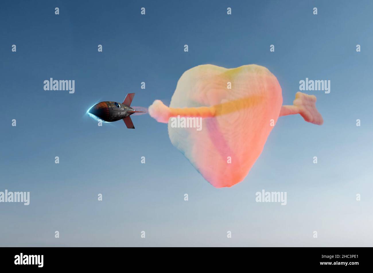 3d illustration.Flèche de coeur de Cupidon sous forme de fumée de fusée , concept d'idée fait par coeur rouge Banque D'Images