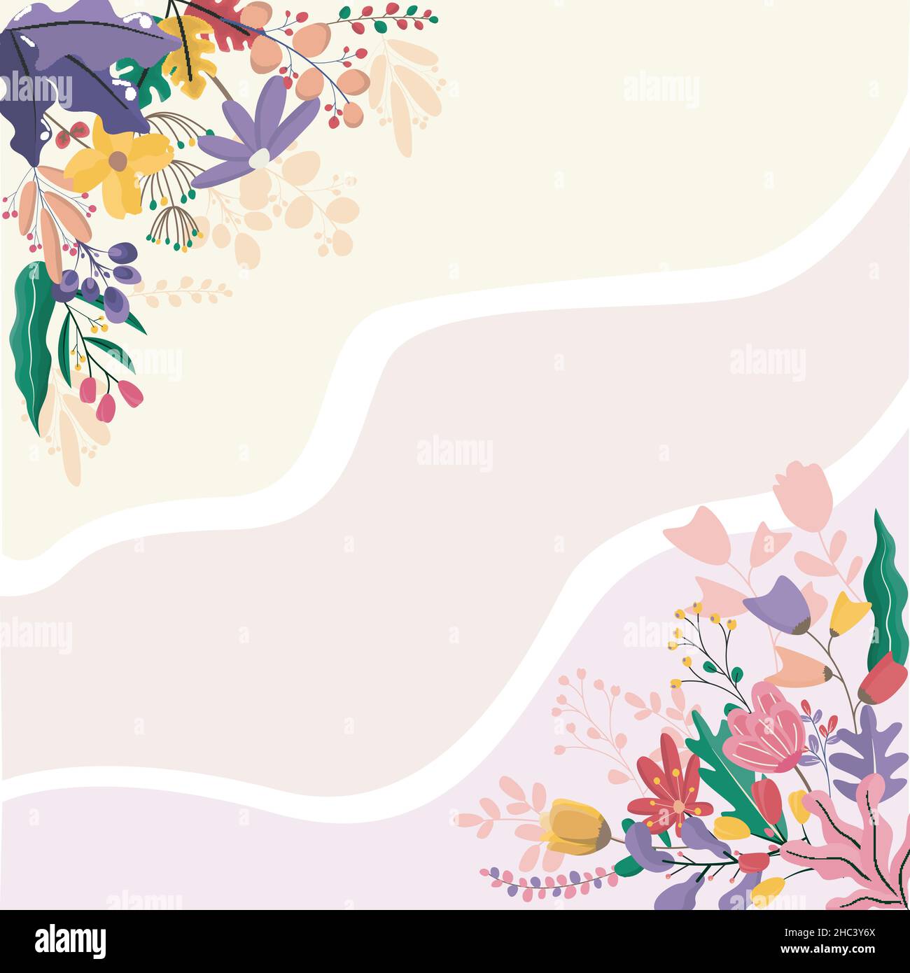 Coin carré fleur de printemps fleur cadre de plantes carte de décoration vectorielle Illustration de Vecteur