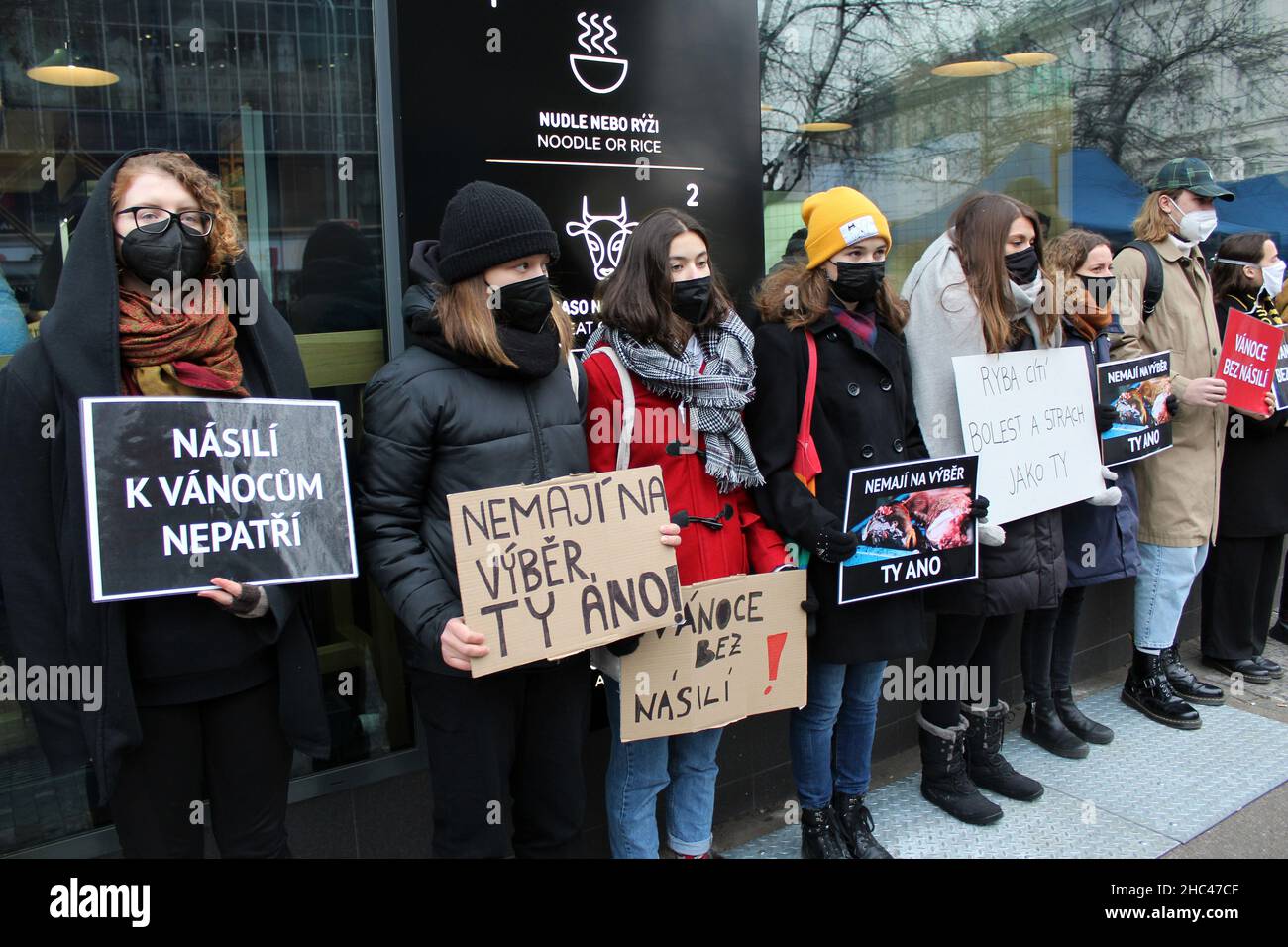 La manifestation de l'allée silencieuse pour Carp a été organisée par l'association Zvirata nejime (We Don't Eat Animals) le 23 décembre 2021, à Prague, en République tchèque Banque D'Images