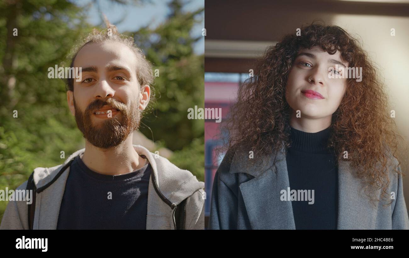 Homme et femme appel vidéo.Concept de chat d'amis.Conversation bidirectionnelle Banque D'Images