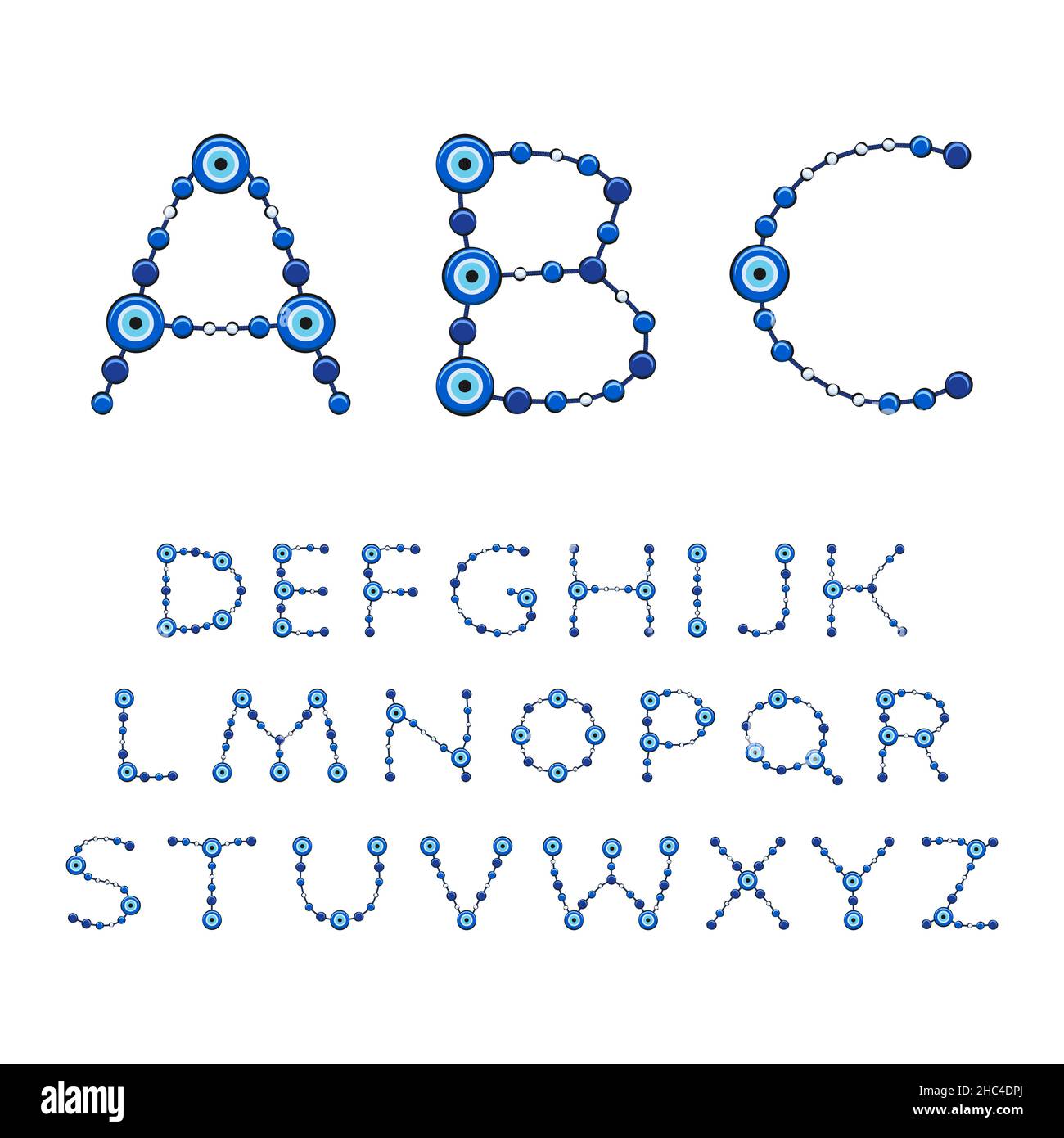 Alphabet de bijoux avec l'oeil de fatima, perles, amulette.Ensemble d'objets vectoriels isolés sur fond blanc. Illustration de Vecteur