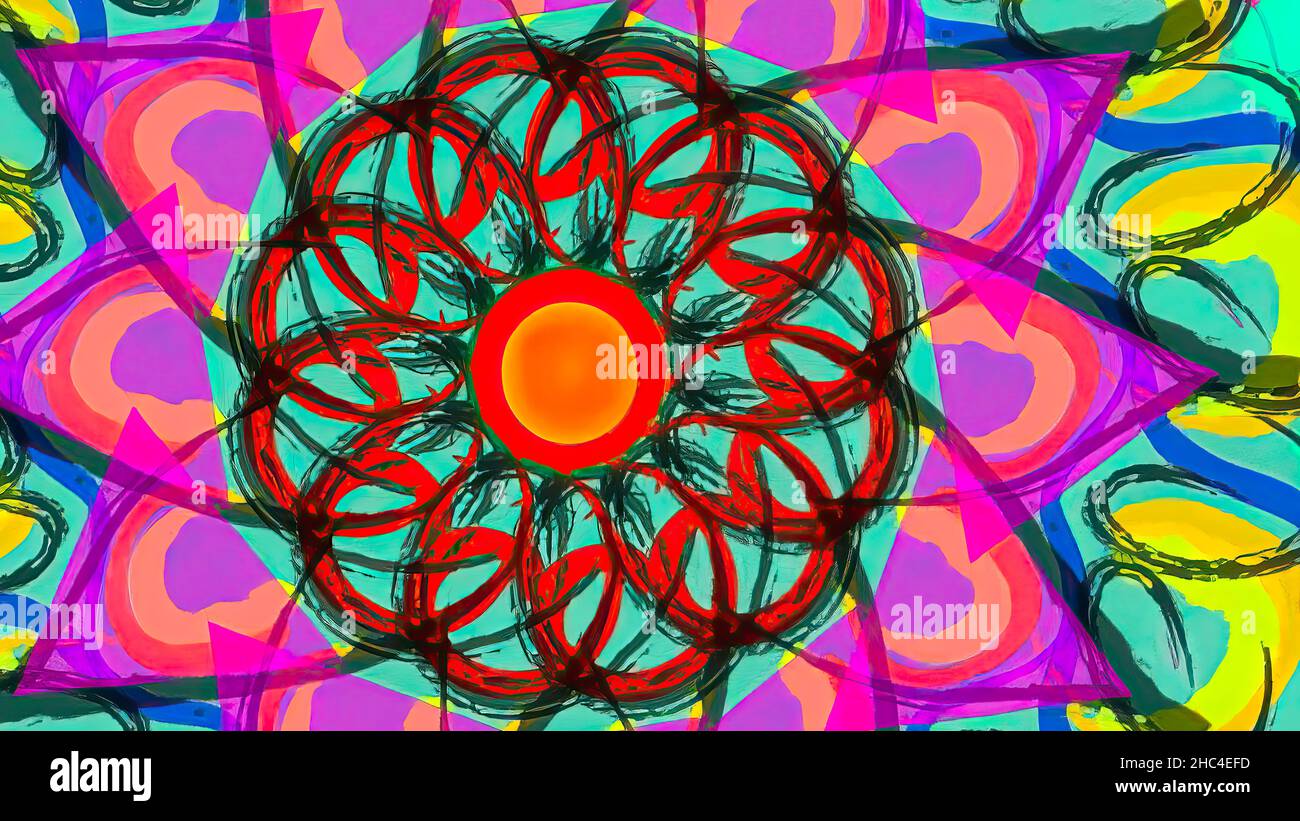 Mandala multicolore illustration abstraite arrière-plan haute résolution Banque D'Images