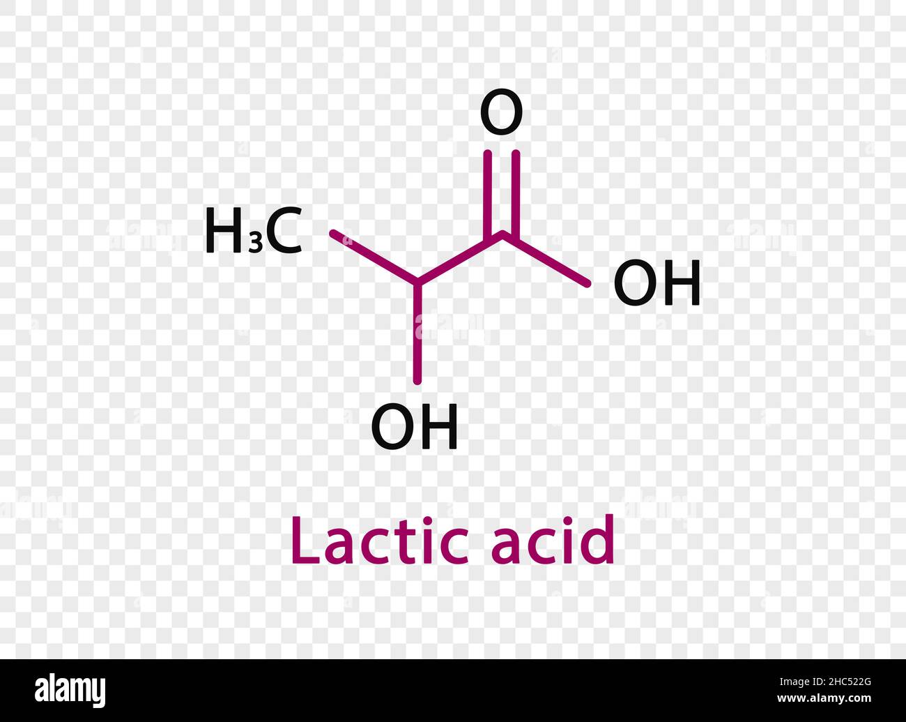 Formule chimique d'acide lactique.Formule chimique structurale d'acide lactique isolée sur fond