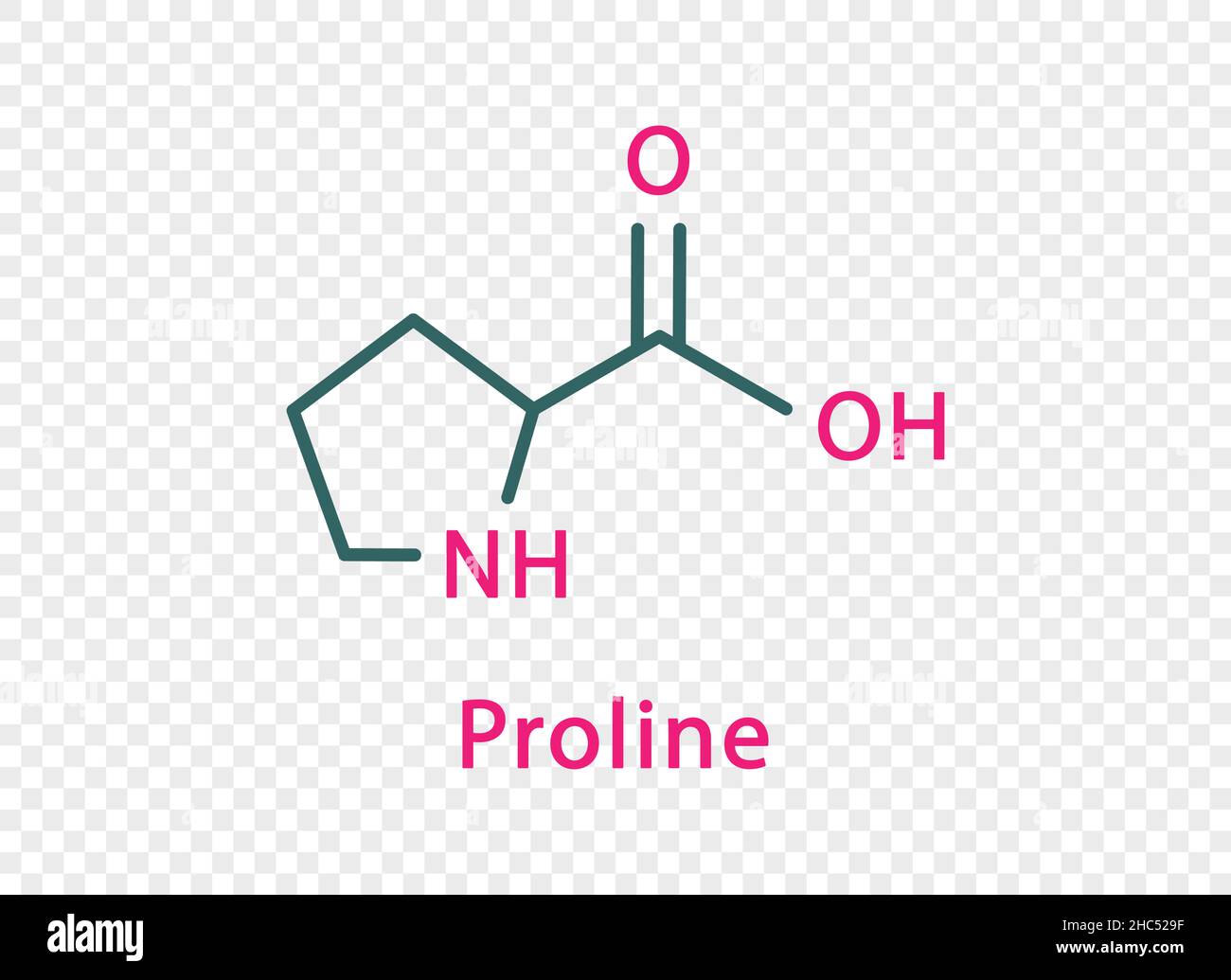 Formule chimique Proline.Formule chimique structurale Proline isolée sur fond transparent. Illustration de Vecteur