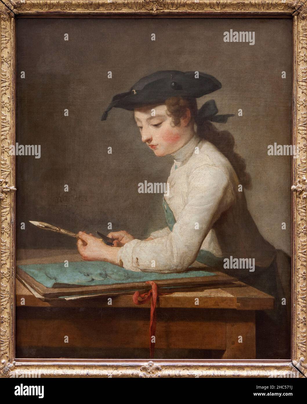 Le Jeune dessinateur, peinture de Jean Simeon Chardin (1699-1779), realizee en 1737 et exposé au salon de 1738 avec pour une Jeune Ouvriere e Banque D'Images