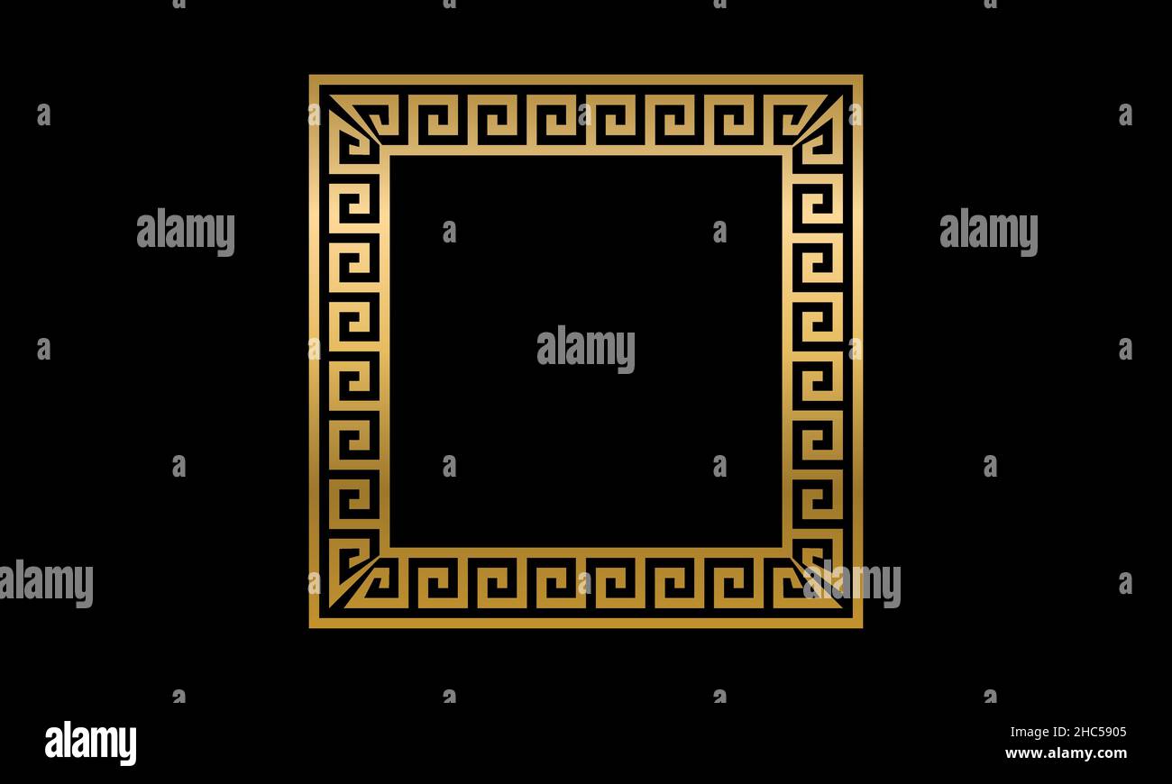 Méandre traditionnel simple.Cadre carré doré sur fond sombre.Ornement grec ancien.Vecteur Illustration de Vecteur