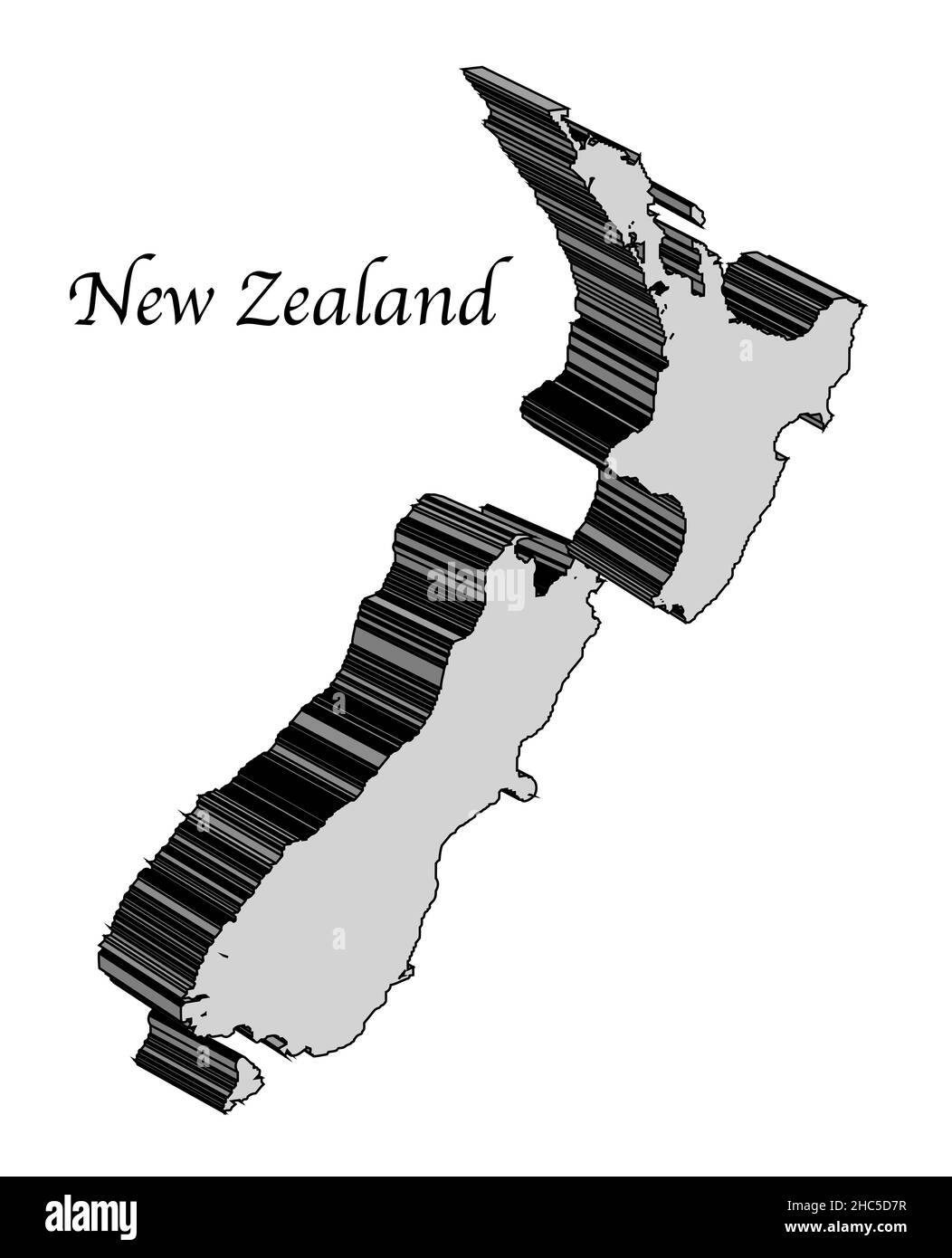 Plan 3D carte de la Nouvelle-Zélande sur fond blanc Banque D'Images
