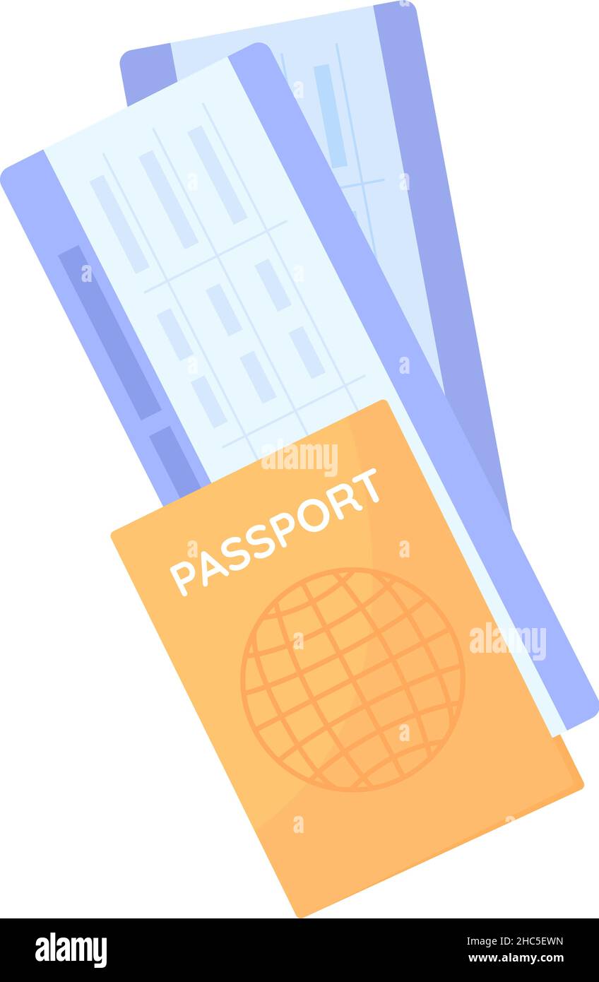 Passeport avec billets semi-plat couleur objet vectoriel Illustration de Vecteur