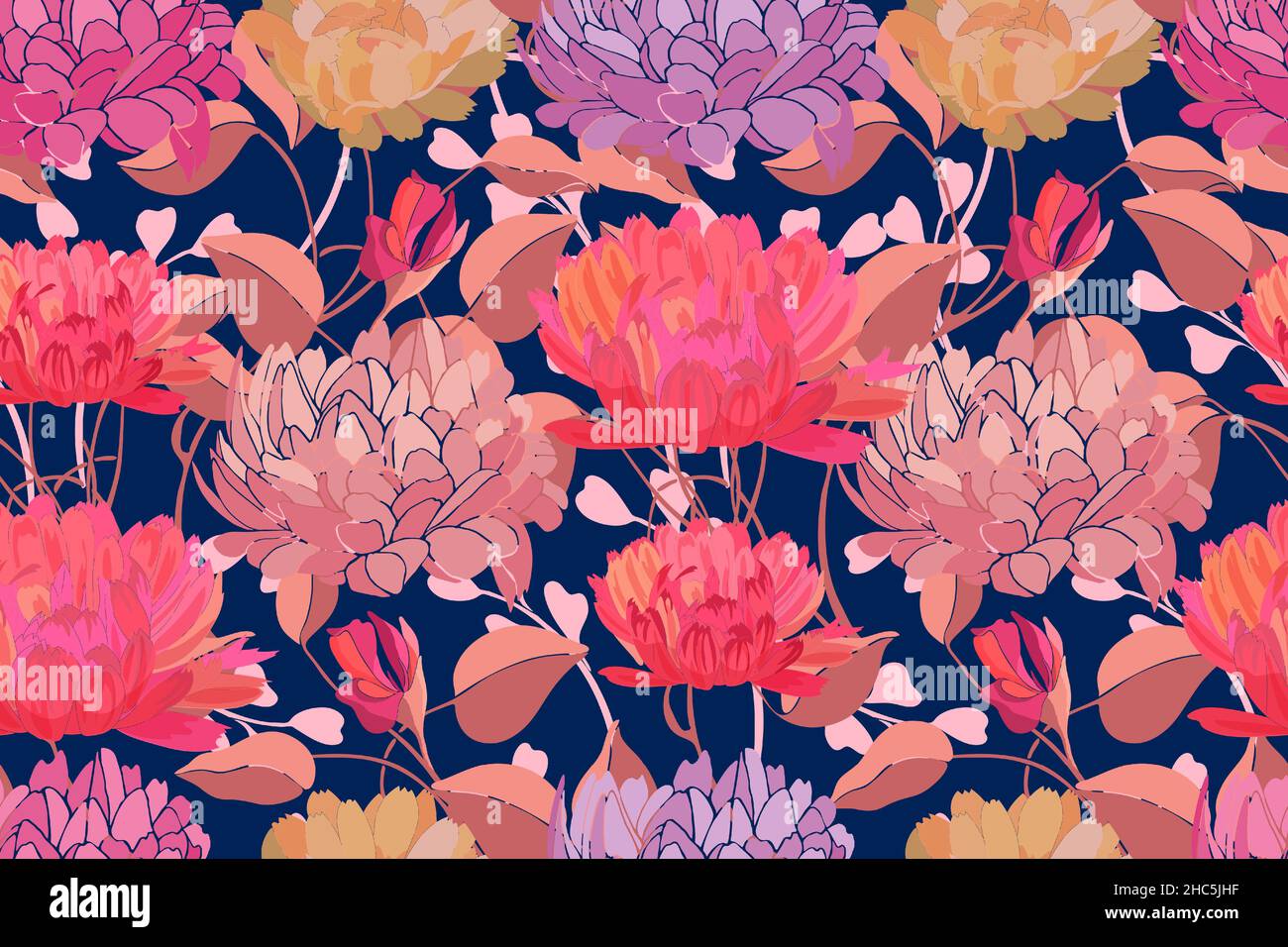Vector floral art modèle homogène. Fleurs roses. Illustration de Vecteur