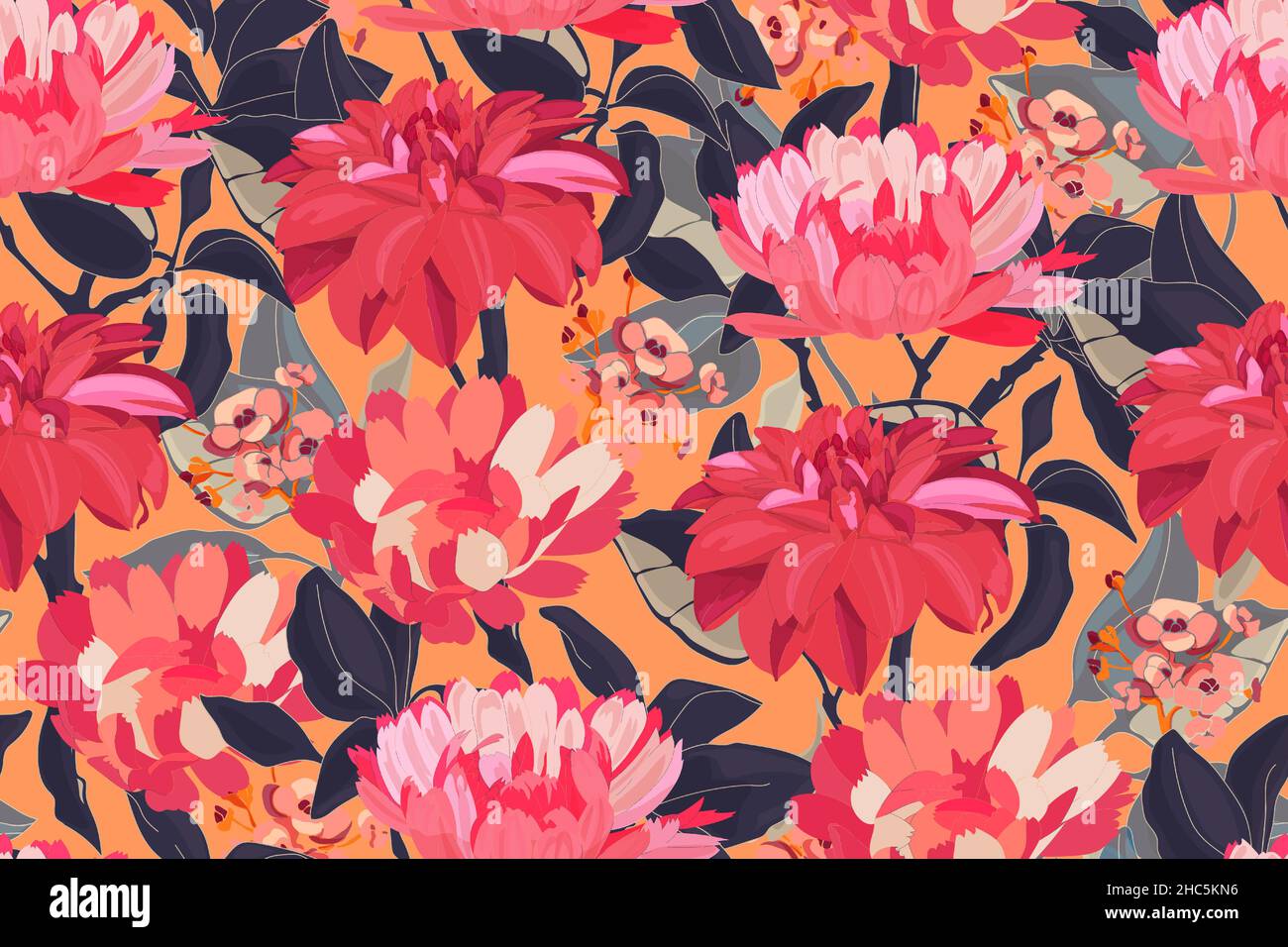 Motif Art floral vectoriel sans coutures.Fleurs rouges. Illustration de Vecteur