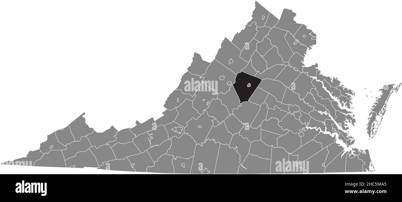 Carte de localisation en noir du comté d'Albemarle carte administrative en gris de l'État fédéral de Virginie, États-Unis Illustration de Vecteur