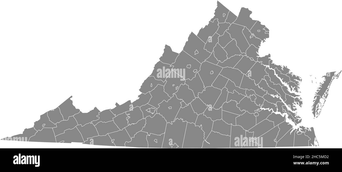 Carte administrative vectorielle grise de l'État fédéral de Virginie, États-Unis avec frontières blanches de ses comtés Illustration de Vecteur
