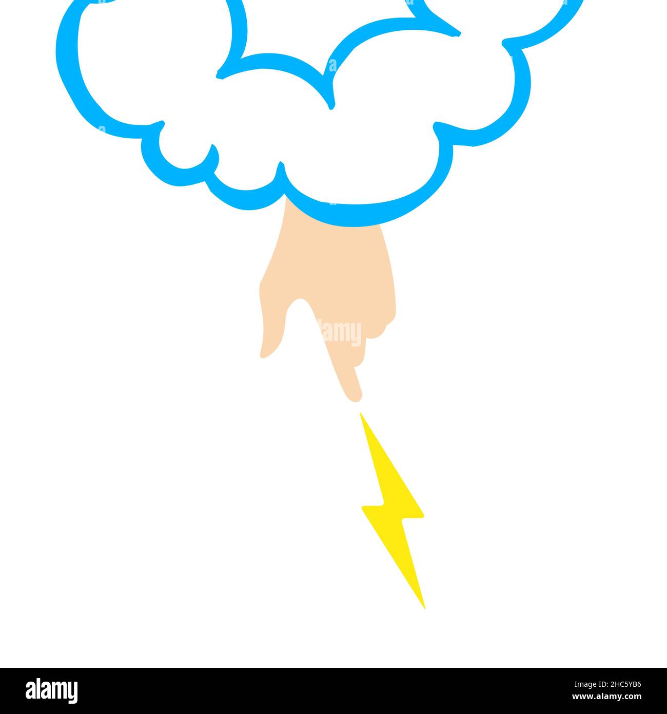 La colère de Dieu, une main du ciel d'un nuage jette la foudre