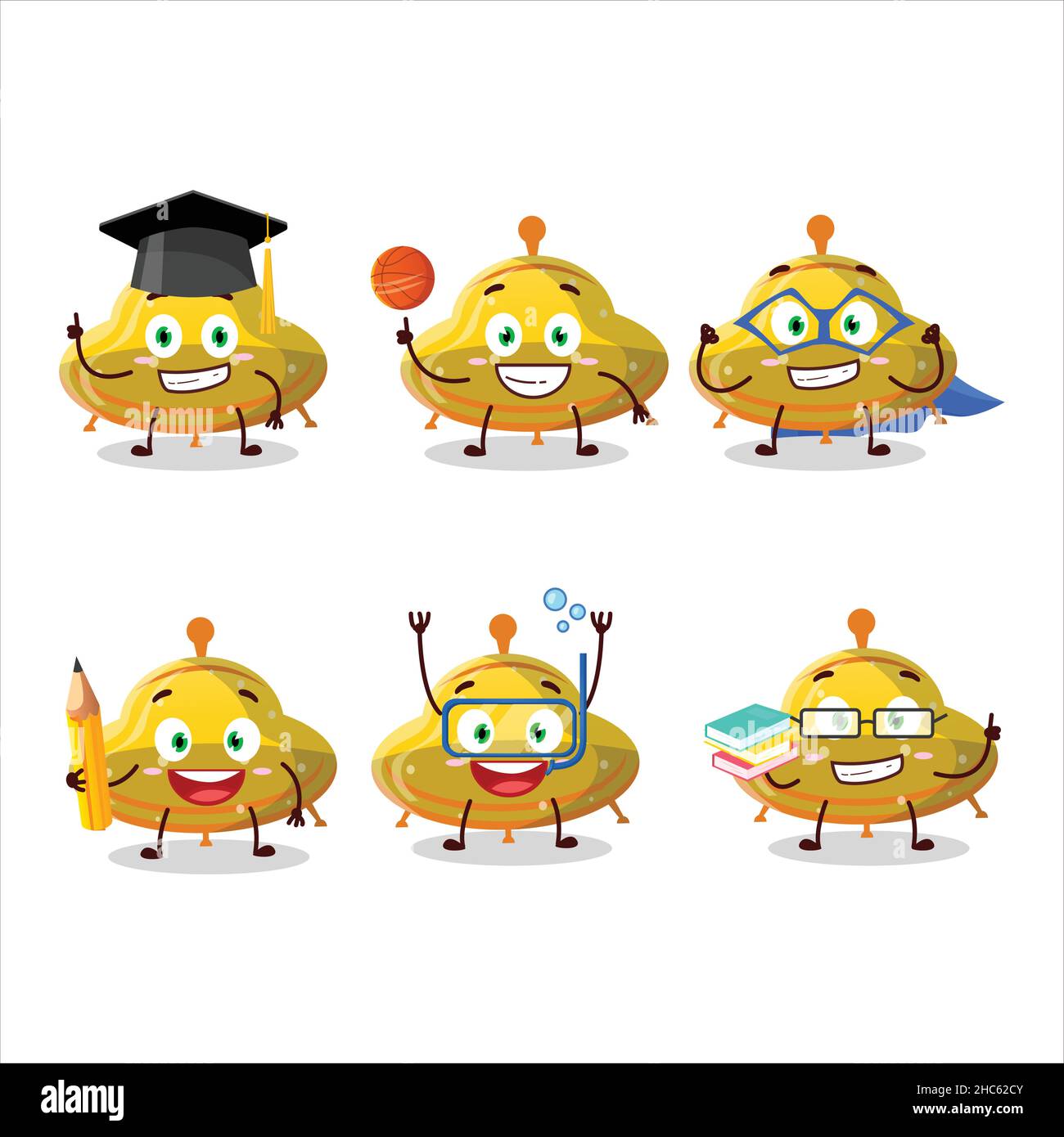 Élève de l'école de l'OVNI jaune bonbon personnage de dessin animé avec diverses expressions.Illustration vectorielle Illustration de Vecteur
