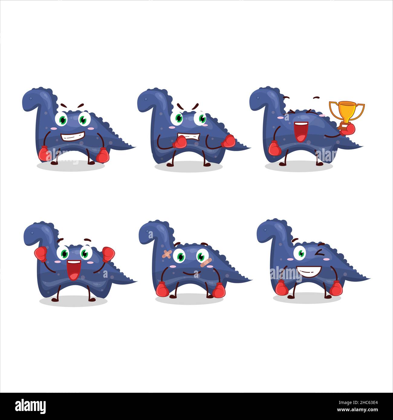 Un dinosaure bleu sportif gommeux bonbon de boxe athlète dessin animé mascotte conception.Illustration vectorielle Illustration de Vecteur