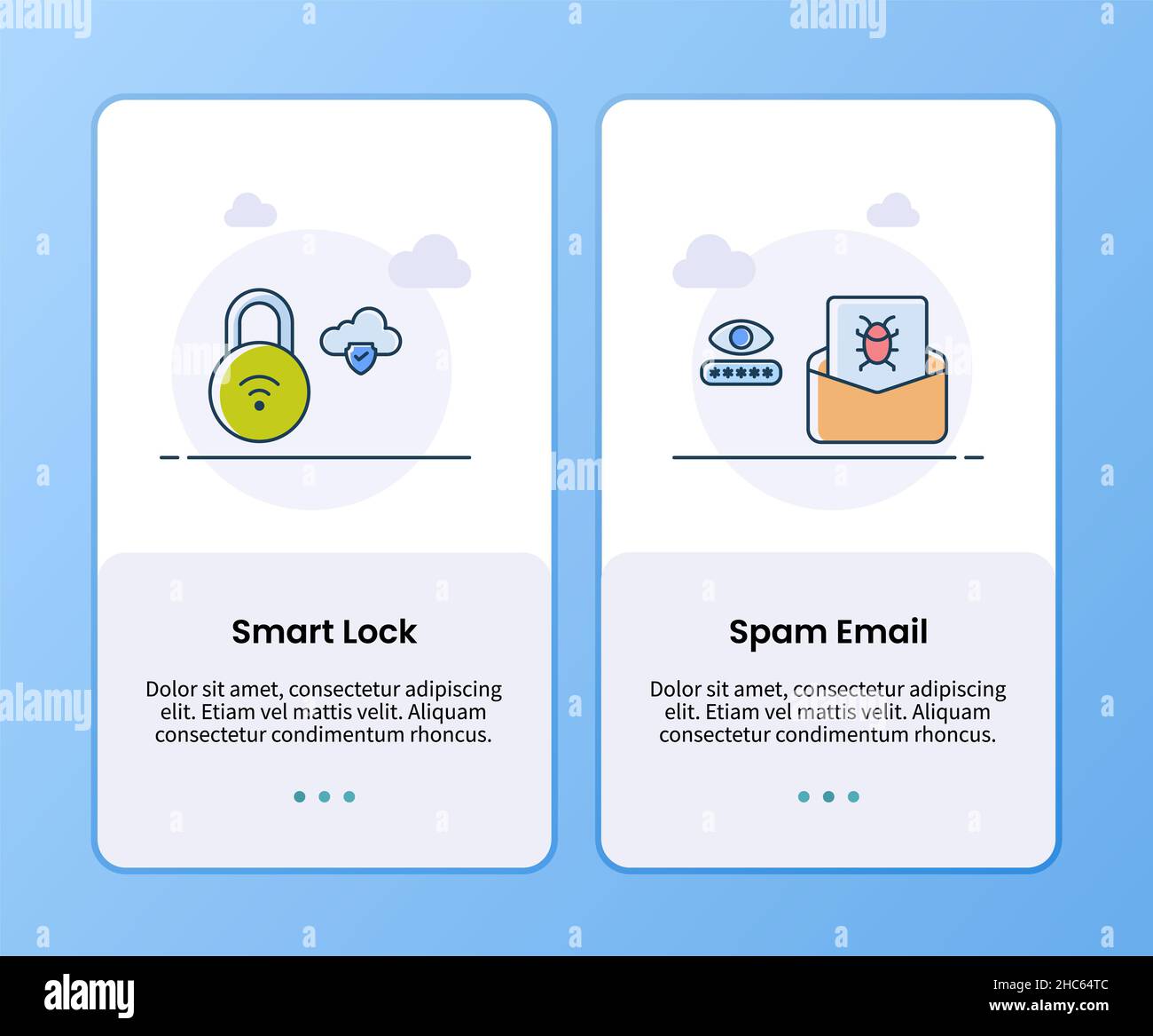 modèle d'intégration de verrou intelligent de sécurité internet et de courrier indésirable pour la conception d'applications d'interface utilisateur mobile Banque D'Images