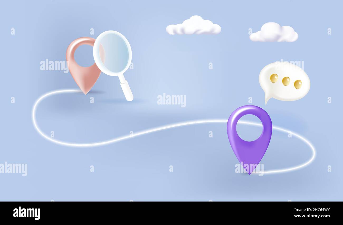 Recherchez l'emplacement de la position et la position de l'itinéraire.Vérification de l'emplacement des broches du navigateur.Point de position du localisateur. Illustration de Vecteur