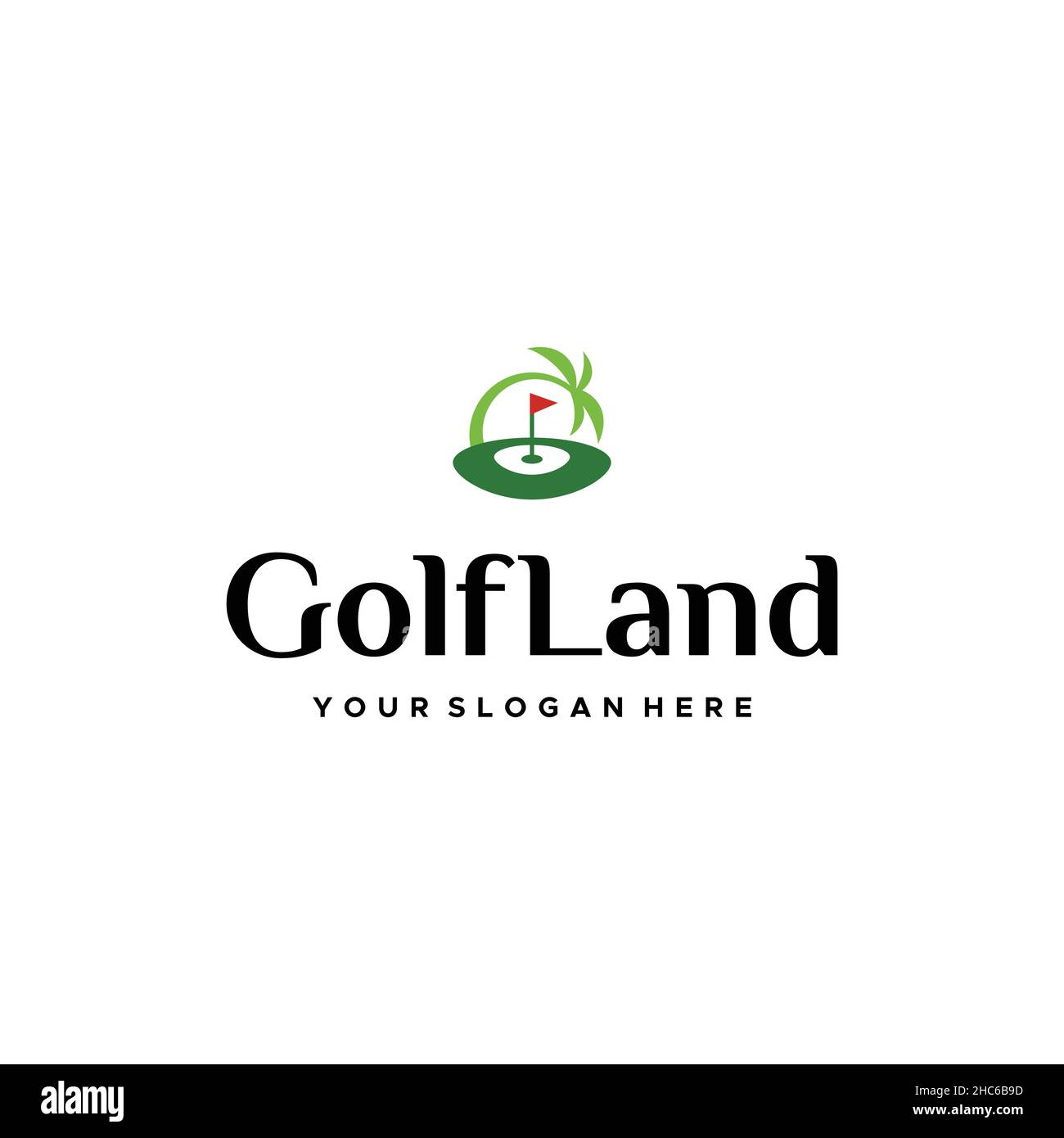 Design moderne et coloré avec logo Golf Land Tree Field Illustration de Vecteur