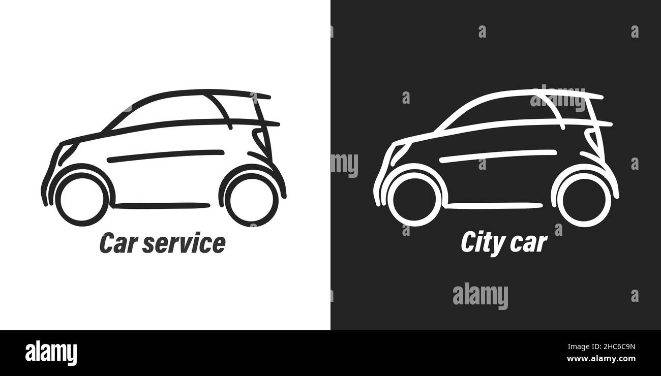 Illustrations d'icônes linéaires de voiture urbaine compacte noir et blanc Illustration de Vecteur
