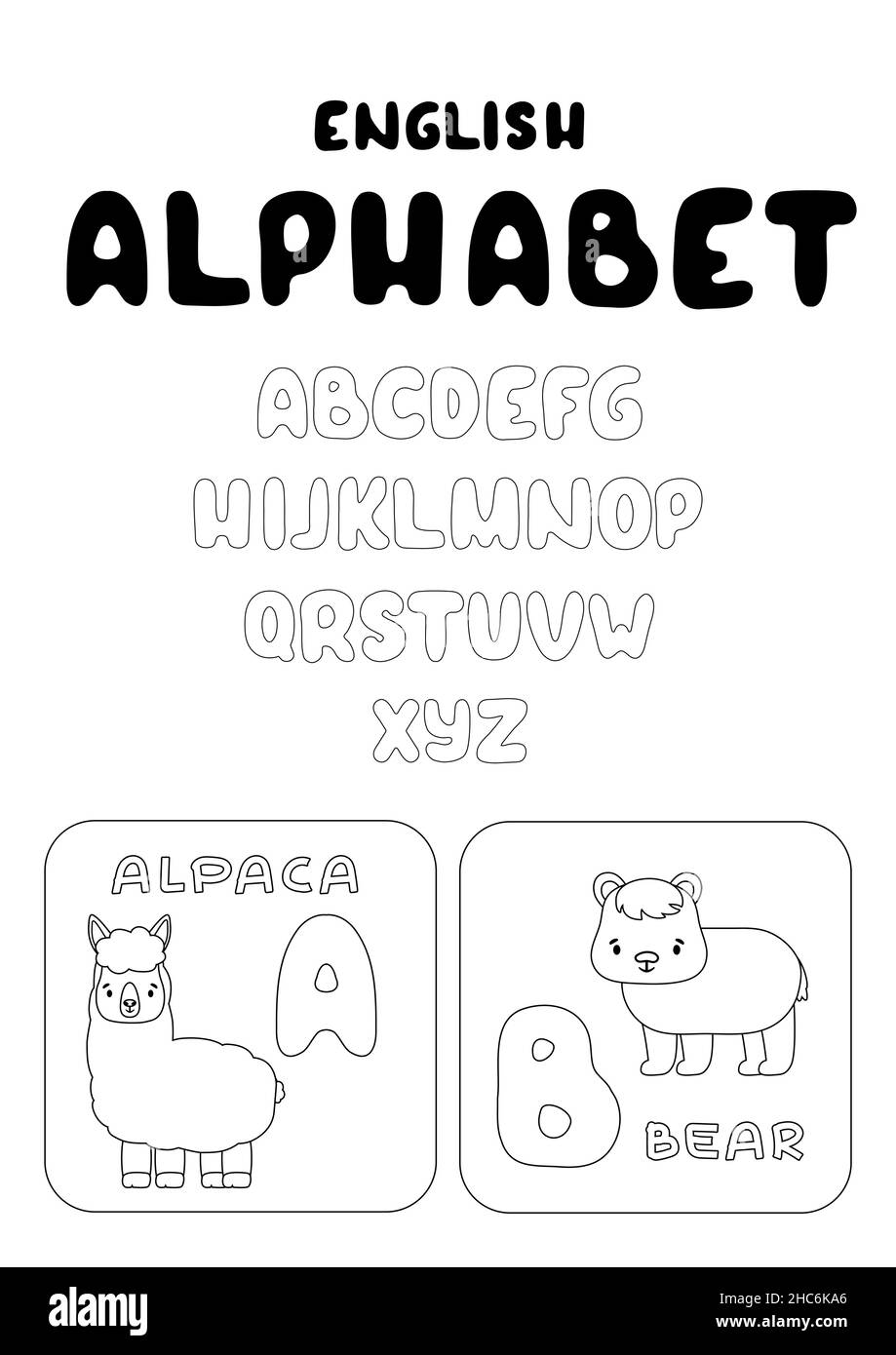 Jeu de famille avec alphabet Anglais De A à Z pour enfants.Colorier des pages avec des animaux et Des lettres A-B qui peuvent être utilisées pour l'apprentissage, l'éducation détendre les jeux puériles.Vect Illustration de Vecteur