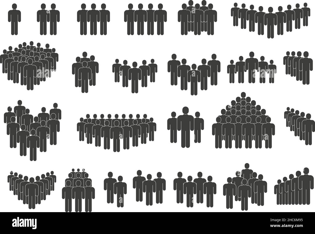 Personnes silhouette de foule, groupe d'affaires ou icônes d'équipe.Communauté sociale, icônes de groupe de personnes, jeu d'illustrations vectorielles de symboles de foule.Groupe humain Illustration de Vecteur