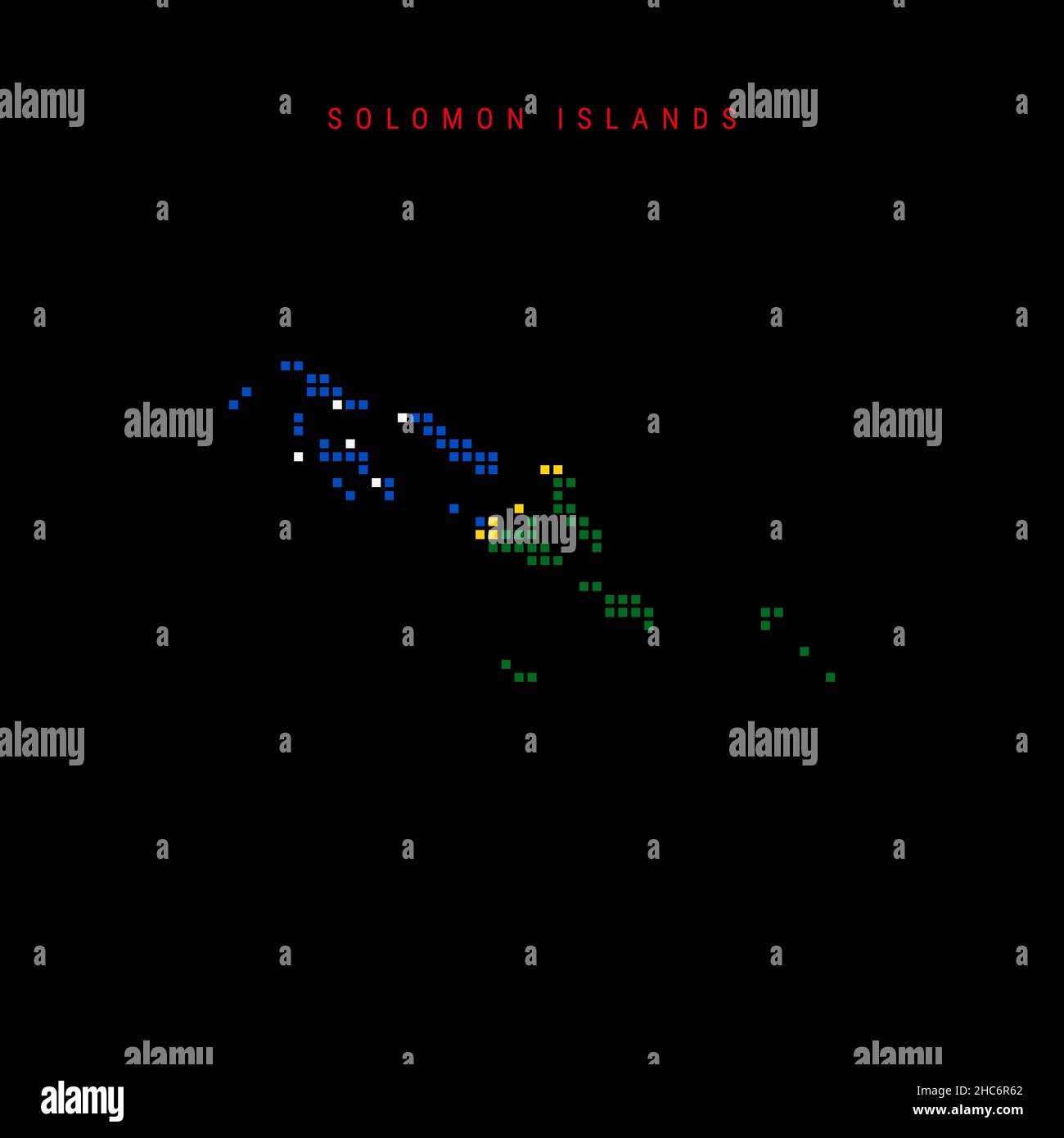 Carte à motif points carrés des Îles Salomon.Carte des pixels en pointillés  des Îles Salomon avec couleurs de drapeau national isolées sur fond noir.  Illustration Photo Stock - Alamy