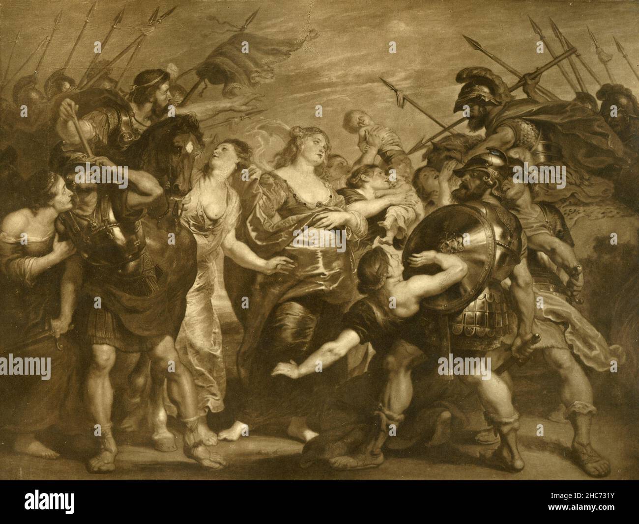 La réconciliation des Romains et des Sabines, peinture de l'artiste flamand Peter Paul Rubens, Munich 1897 Banque D'Images