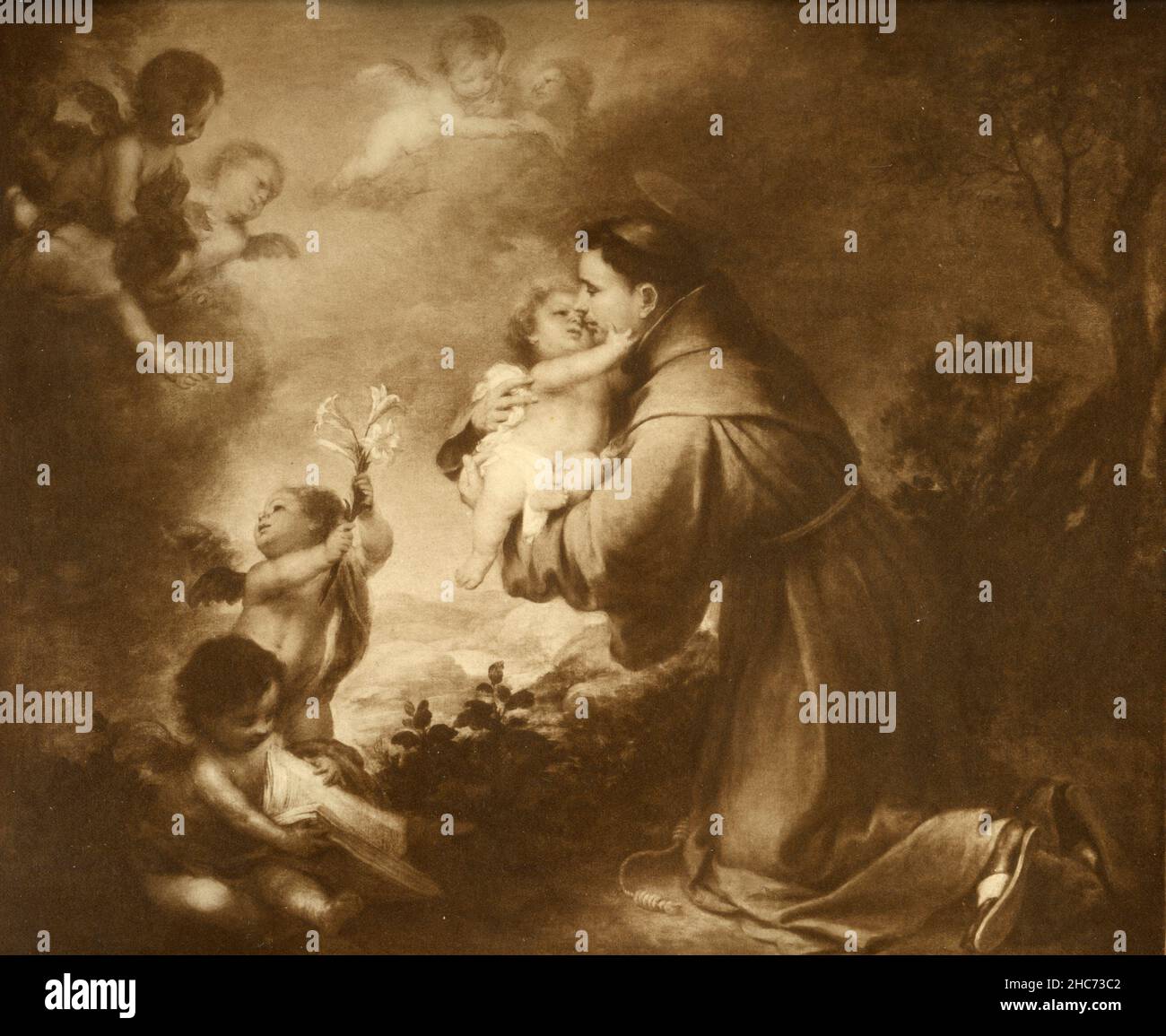 Saint Anthony avec Baby Jesus, peinture de l'artiste espagnol Bartolomè Esteban Murillo, Munich 1897 Banque D'Images