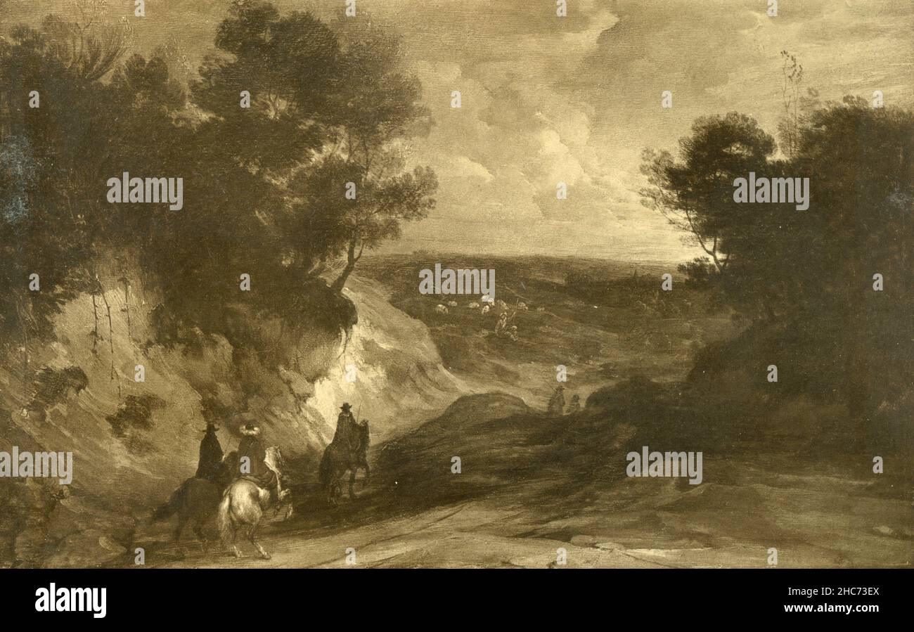 Paysage avec chemin creux, peinture de l'artiste flamand Lodewijk de Vadder, Munich 1897 Banque D'Images