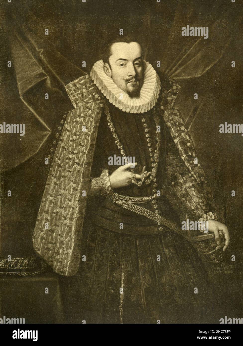 Portrait de l'archiduc Albrecht VII le pieux d'Autriche, peinture de l'artiste espagnol Juan Pantoja de la Cruz, Munich 1897 Banque D'Images