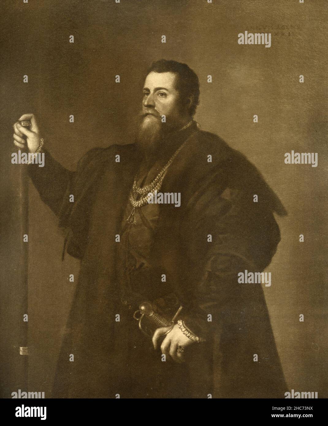 Portrait d'un noble vénitien, peinture de l'artiste italien Tiziano Vecellio, Munich 1897 Banque D'Images