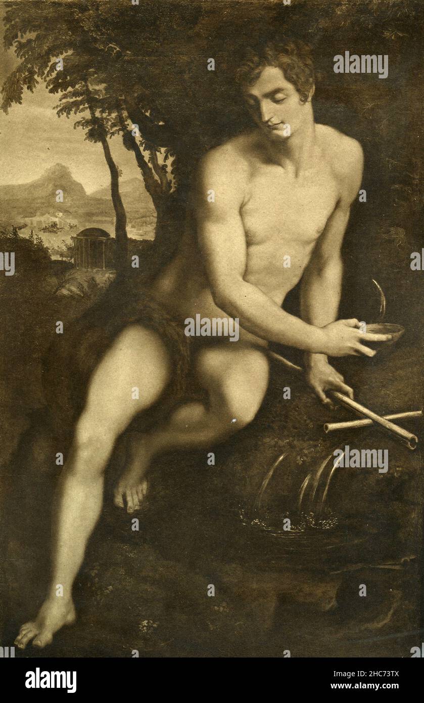 Saint Jean-Baptiste à un printemps, peinture par des artistes de l'école romaine du XV siècle, Munich 1897 Banque D'Images