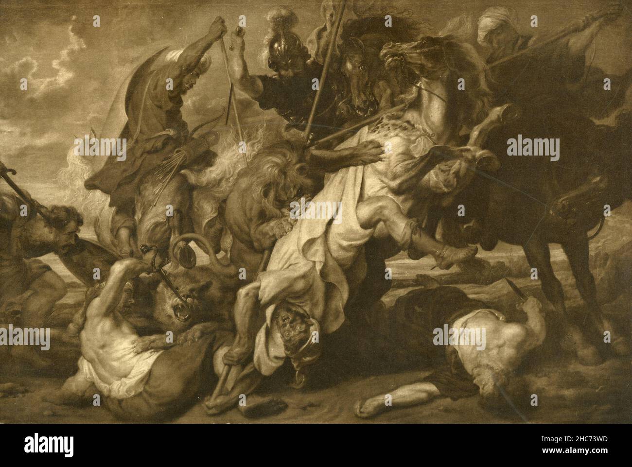 The Lion Hunt, peinture de l'artiste flamand Peter Paul Rubens, Munich 1897 Banque D'Images