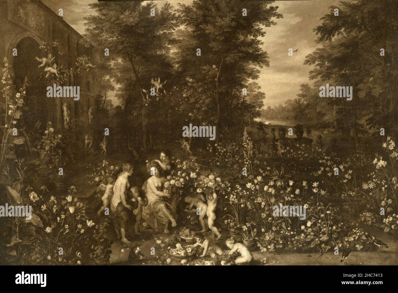 Flora dépeinte par les nymphes, peinture de l'artiste flamand Jan Brueghel The Elder, Munich 1897 Banque D'Images