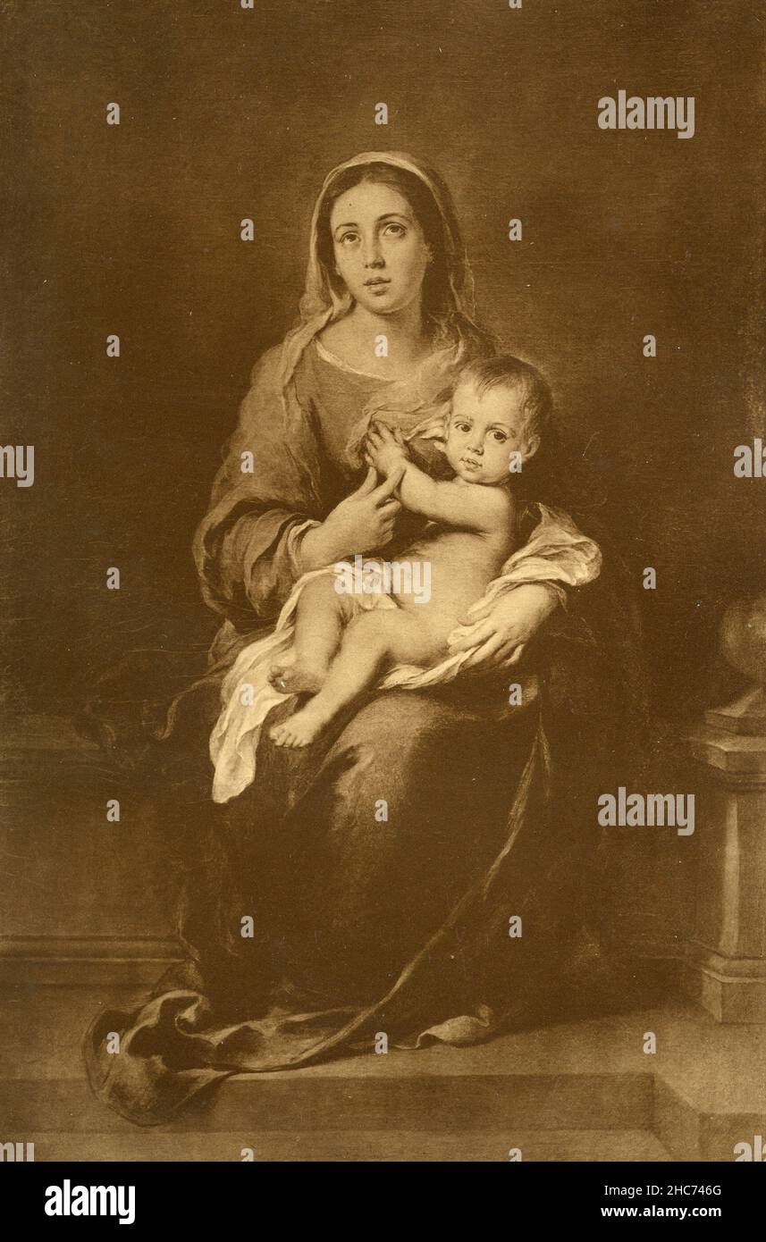 La Vierge Marie avec bébé Jésus, peinture de l'artiste espagnol Bartolomè Esteban Murillo, Munich 1897 Banque D'Images