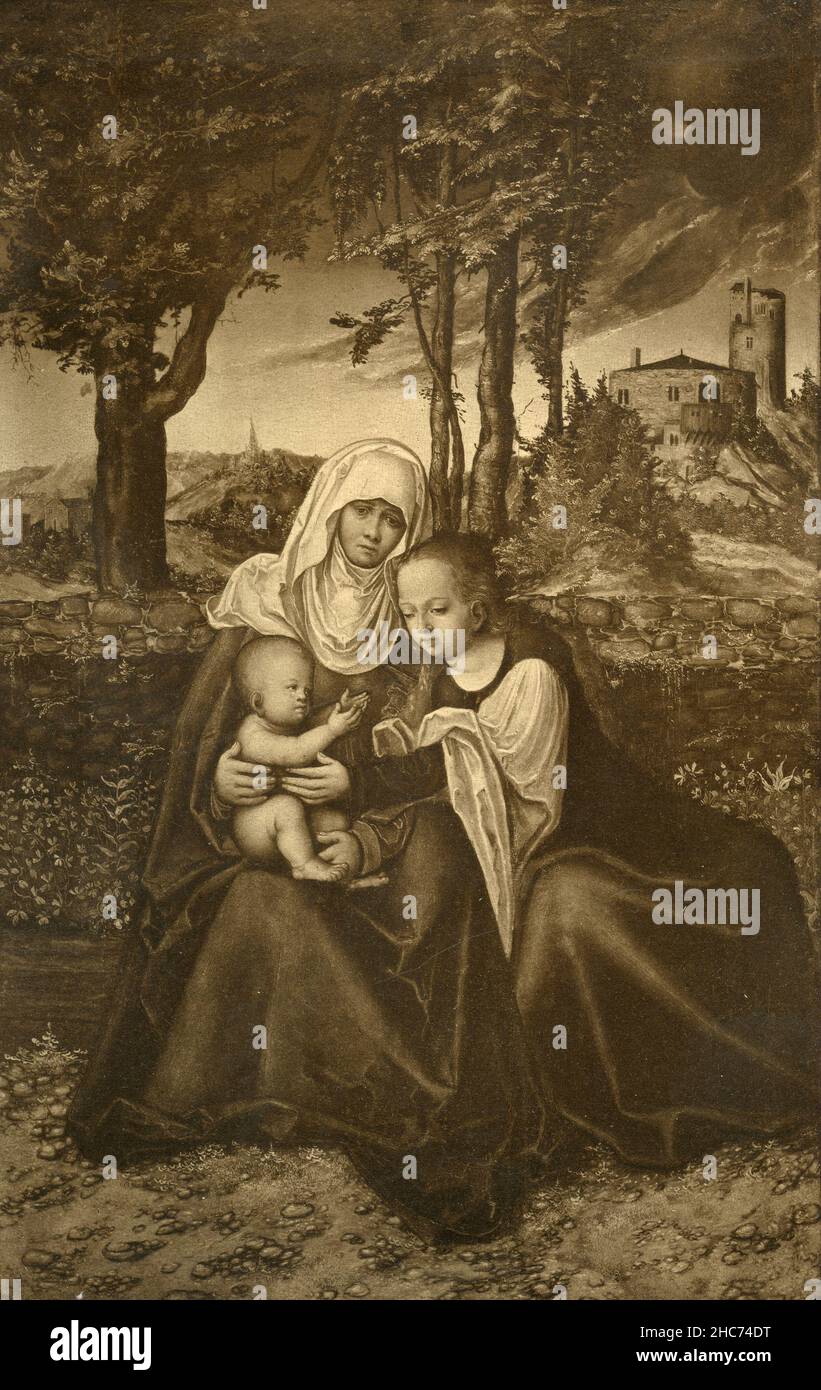 Saint Anna avec la Vierge Marie et le bébé Jésus, peinture de l'artiste allemand Lucas Cranach, Munich 1897 Banque D'Images