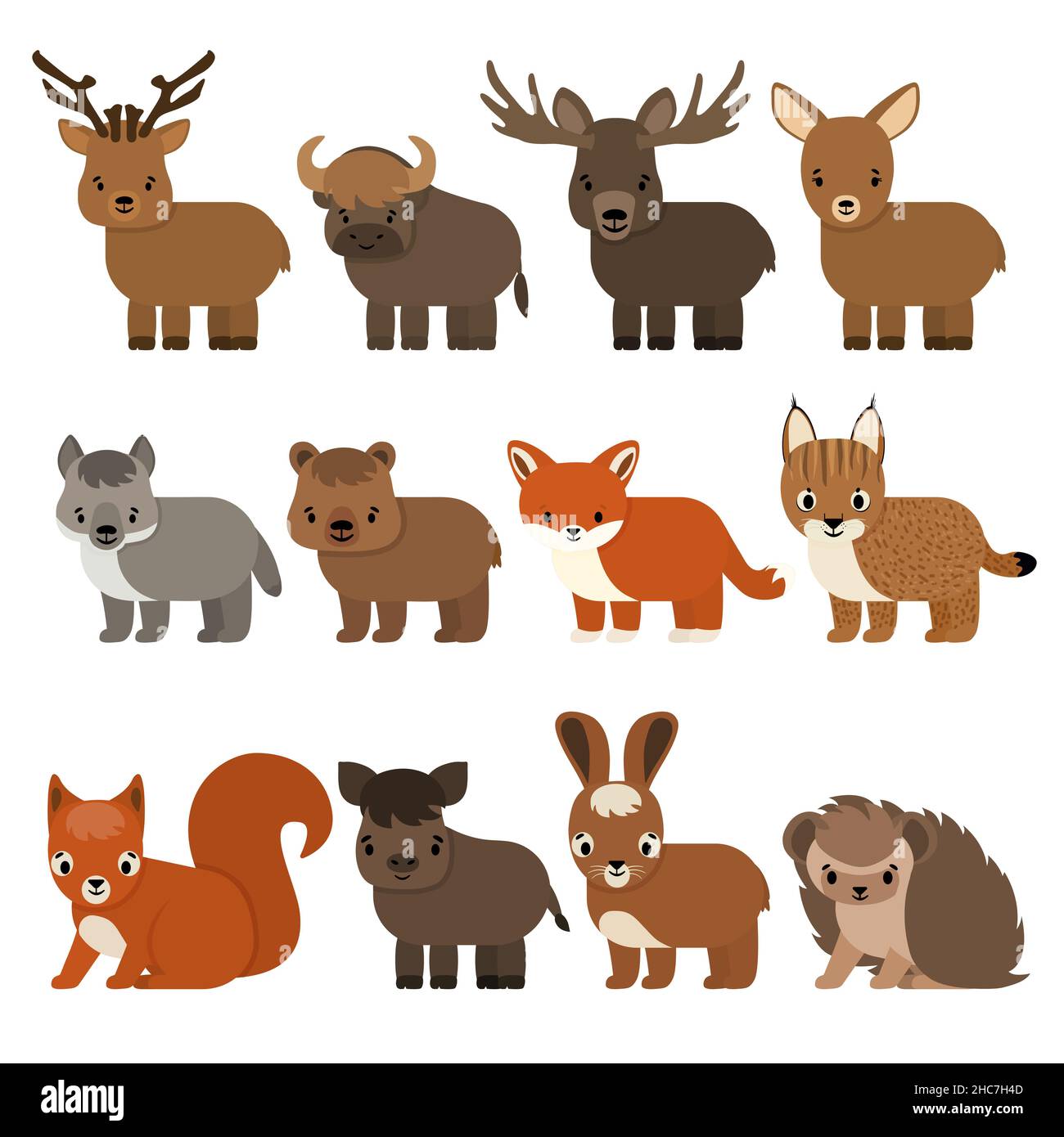 Ensemble de dessins animés animaux de la forêt et taïga, style plat.Illustration vectorielle