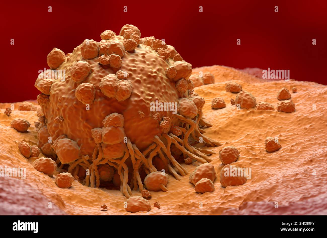 Cellule de mélanome un type de cancer de la peau gros plan vue 3D illustration Banque D'Images