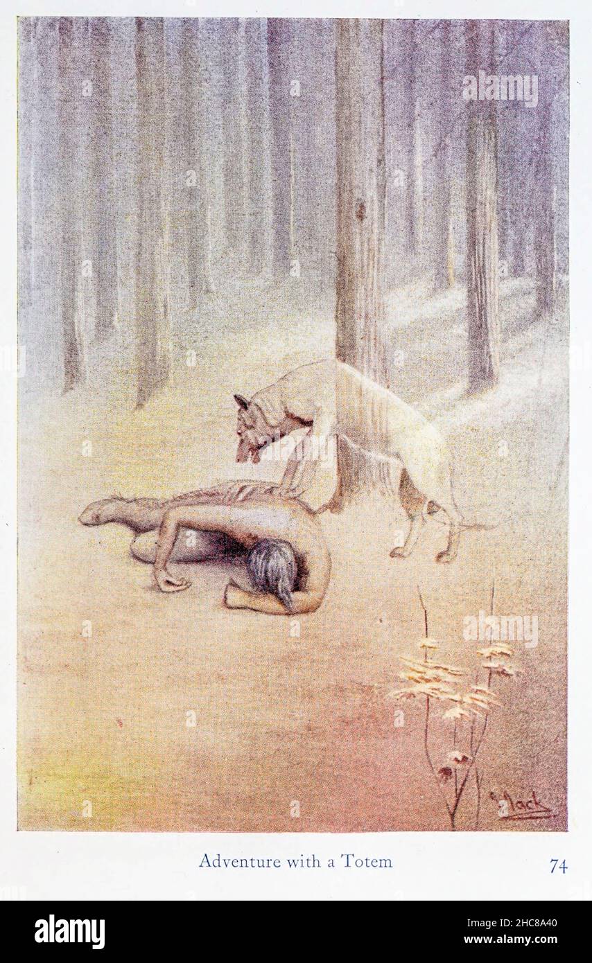 Aventure avec Un totem du livre « les mythes des Indiens d'Amérique du Nord » de Lewis Spence, publié à Londres par George G. Harrap & Company en 1912 Banque D'Images
