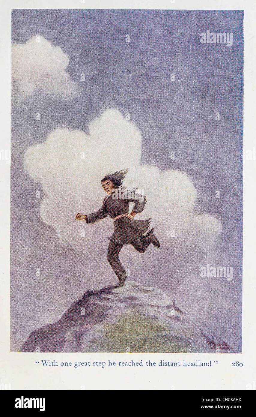 Avec un grand pas, il a atteint le bout de champ éloigné du livre « les mythes des Indiens d'Amérique du Nord » de Lewis Spence, publié à Londres par George G. Harrap & Company en 1912 Banque D'Images