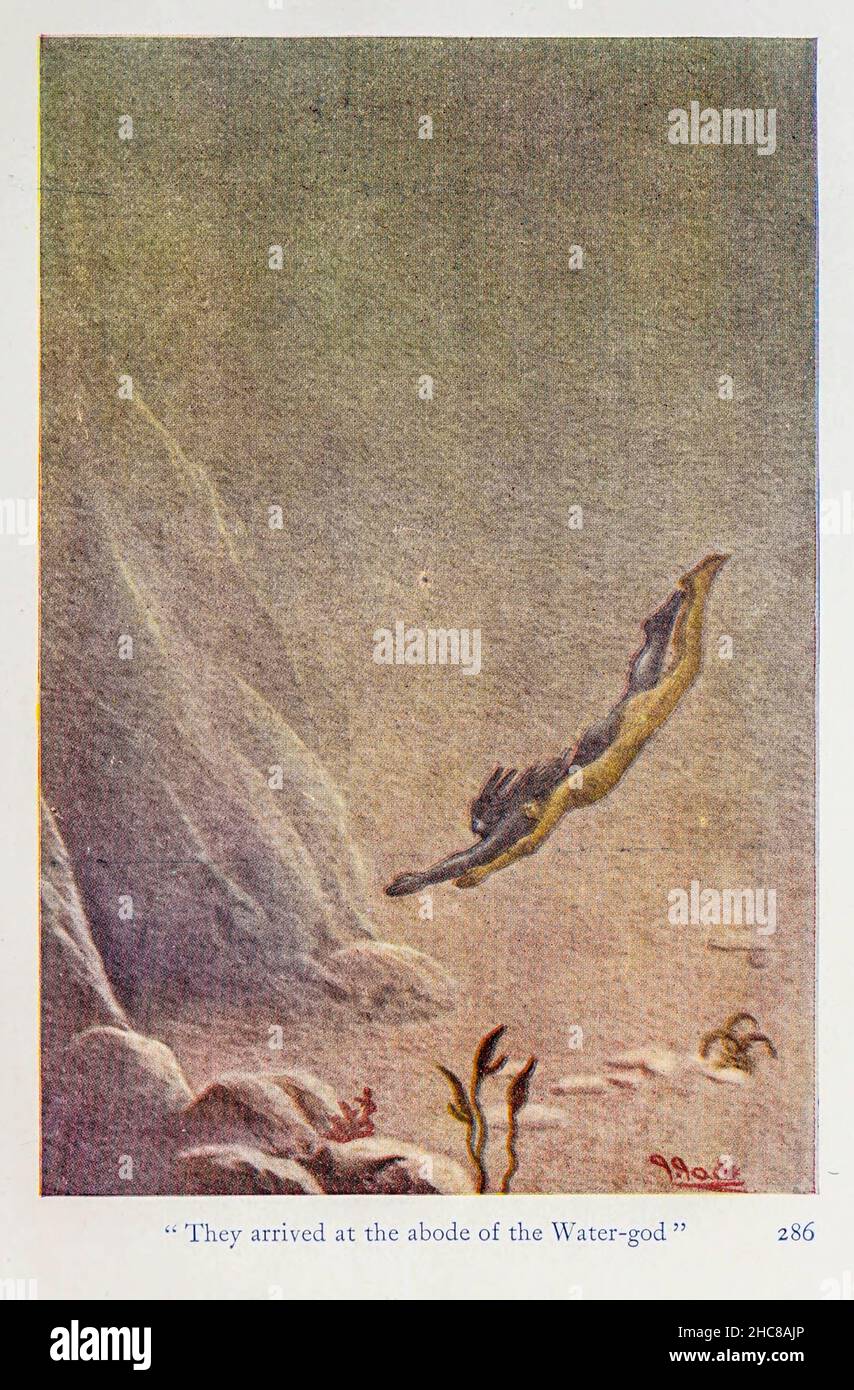 Ils sont arrivés à la demeure du Dieu de l'eau dans le Livre « les mythes des Indiens d'Amérique du Nord » de Lewis Spence, publié à Londres par George G. Harrap & Company en 1912 Banque D'Images