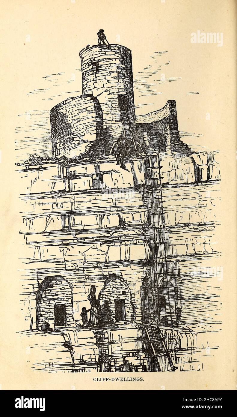 Cliff Dwellings du livre « The native races of North America » édité par William Henry Withrow, 1895 Banque D'Images